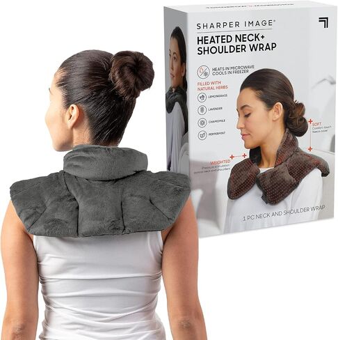 Sharper Image Heated Neck & Shoulder Wrap - Microwavable Warm & Cooling Plush Pad, Scented Aromatherapy (100% Natural Lavender & Herb Spa Blend), Pain Tension Headache Relief Therapy, Gift for Women in Saudi Arabia