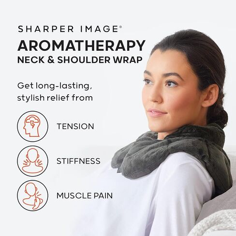 Sharper Image Heated Neck & Shoulder Wrap - Microwavable Warm & Cooling Plush Pad, Scented Aromatherapy (100% Natural Lavender & Herb Spa Blend), Pain Tension Headache Relief Therapy, Gift for Women in Saudi Arabia