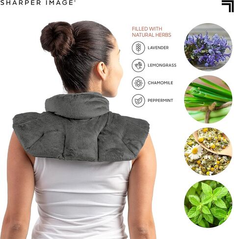 Sharper Image Heated Neck & Shoulder Wrap - Microwavable Warm & Cooling Plush Pad, Scented Aromatherapy (100% Natural Lavender & Herb Spa Blend), Pain Tension Headache Relief Therapy, Gift for Women in Saudi Arabia