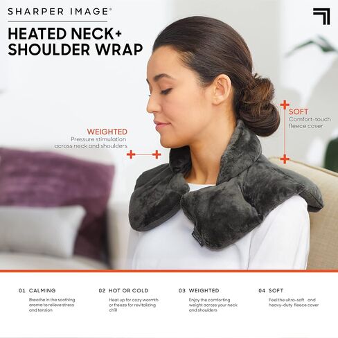 Sharper Image Heated Neck & Shoulder Wrap - Microwavable Warm & Cooling Plush Pad, Scented Aromatherapy (100% Natural Lavender & Herb Spa Blend), Pain Tension Headache Relief Therapy, Gift for Women in Saudi Arabia