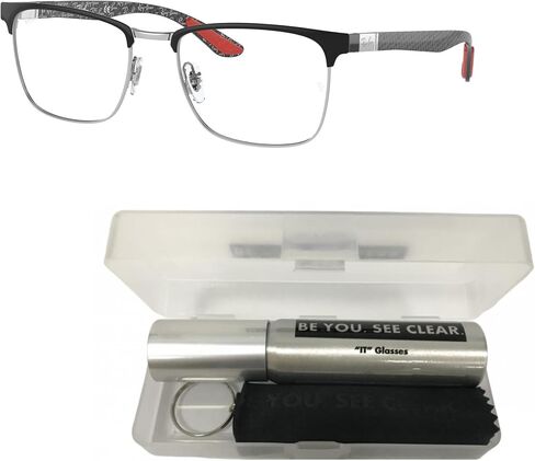 Ray-Ban RX8421 Eyeglasses Bundle: RX 8421 2861 Black On Silver and Eyewear Cleaning Kit in Saudi Arabia