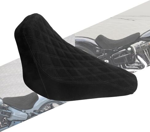 دراجة نارية السائق الأمامي الجلود/Suede Cusheion Pillion Seat مقعد منفرد مناسب لـ Harley Softail Breakout 2013-2017 Rocker 2008-2017 (Black Stitching) in Saudi Arabia