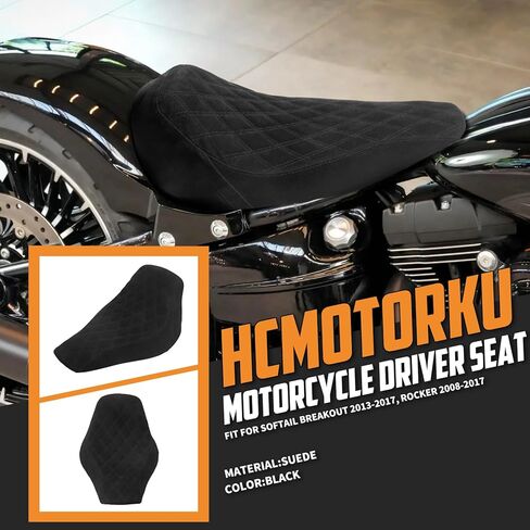 دراجة نارية السائق الأمامي الجلود/Suede Cusheion Pillion Seat مقعد منفرد مناسب لـ Harley Softail Breakout 2013-2017 Rocker 2008-2017 (Black Stitching) in Saudi Arabia