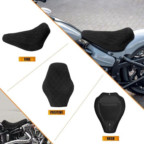 دراجة نارية السائق الأمامي الجلود/Suede Cusheion Pillion Seat مقعد منفرد مناسب لـ Harley Softail Breakout 2013-2017 Rocker 2008-2017 (Black Stitching) in Saudi Arabia