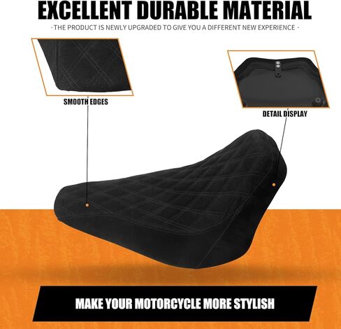 دراجة نارية السائق الأمامي الجلود/Suede Cusheion Pillion Seat مقعد منفرد مناسب لـ Harley Softail Breakout 2013-2017 Rocker 2008-2017 (Black Stitching) in Saudi Arabia