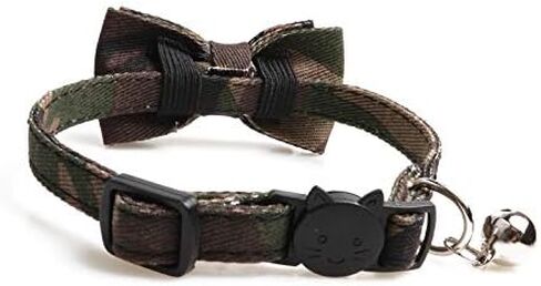 M-YOUNG Cat Collar Breakaway with Bell and Bow Tie, Plaid Design Adjustable Safety Kitty Kitten Collars(6.8''-10.8'') (Avocado) in Kuwait