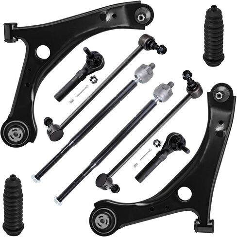 Detroit Axle - Front End 10pc Suspension Kit for 2008-2010 Dodge Grand Caravan Chrysler Town & Country, 2009-2011 Volkswagen Routan 2 Lower Control Arms 4 Tie Rods 2 Sway Bars 2 Boots Replacement in Saudi Arabia