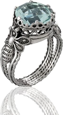 925 Sterling Silver Filigree Art Queen Bee Detailed Gemstone Women Cocktail Ring, Gift Boxed in Kuwait