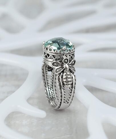 925 Sterling Silver Filigree Art Queen Bee Detailed Gemstone Women Cocktail Ring, Gift Boxed in Kuwait