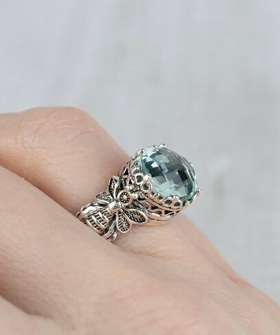 925 Sterling Silver Filigree Art Queen Bee Detailed Gemstone Women Cocktail Ring, Gift Boxed in Kuwait