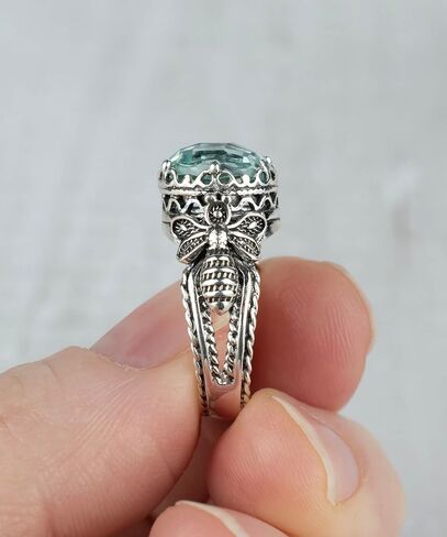 925 Sterling Silver Filigree Art Queen Bee Detailed Gemstone Women Cocktail Ring, Gift Boxed in Kuwait