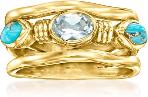 Ross-Simons Turquoise and .50 Carat Sky Blue Topaz Ring in 18kt Gold Over Sterling in Saudi Arabia