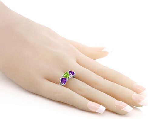 GEM Stone King 2.13 CTTW HEART GREEN PERIDOT و PURPLE AMETHYST 925 Sterling Silver 3-Stone RING | القلب 6mm | الأحجار الكريمة المولد | متوفر في الحجم 5 ، 6 ، 7 ، 8 ، 9 in Saudi Arabia