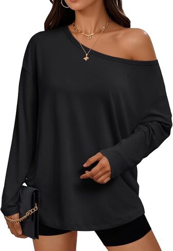 Trendy Queen Womens Off The Shoulder Tops Oversized Tshirts Long Sleeve 2025 Casual Basic Tees in Saudi Arabia