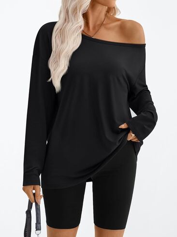 Trendy Queen Womens Off The Shoulder Tops Oversized Tshirts Long Sleeve 2025 Casual Basic Tees in Saudi Arabia
