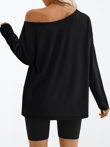 Trendy Queen Womens Off The Shoulder Tops Oversized Tshirts Long Sleeve 2025 Casual Basic Tees in Saudi Arabia
