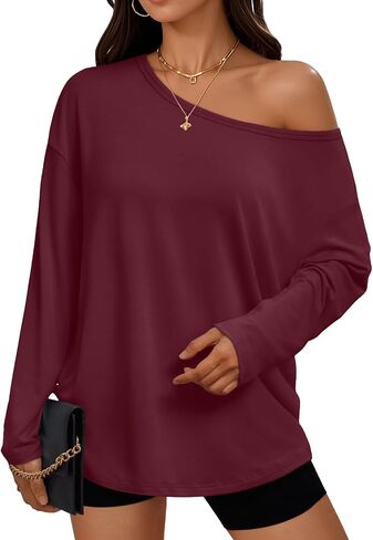 Trendy Queen Womens Off The Shoulder Tops Oversized Tshirts Long Sleeve 2025 Casual Basic Tees in Saudi Arabia