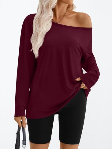Trendy Queen Womens Off The Shoulder Tops Oversized Tshirts Long Sleeve 2025 Casual Basic Tees in Saudi Arabia