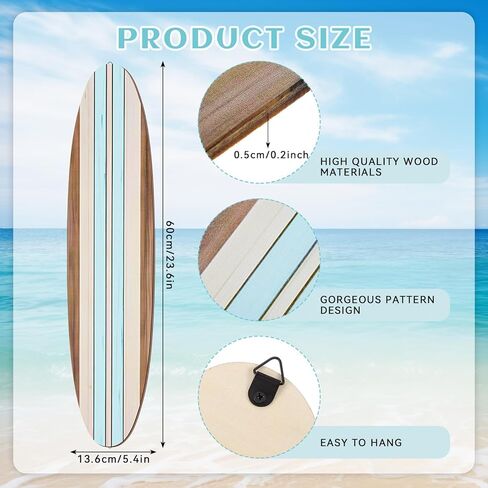 Gerrii 3 Pieces Surfboard Wall Decor 23.6" x 5.4" Preppy Beach Room Decor Aesthetic Large Wooden Cute Beachy Tropical Wall Art for Surfer Bedroom Living Room Bathroom Decorations(Blue) in Saudi Arabia