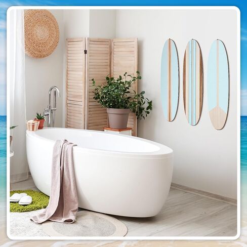 Gerrii 3 Pieces Surfboard Wall Decor 23.6" x 5.4" Preppy Beach Room Decor Aesthetic Large Wooden Cute Beachy Tropical Wall Art for Surfer Bedroom Living Room Bathroom Decorations(Blue) in Saudi Arabia