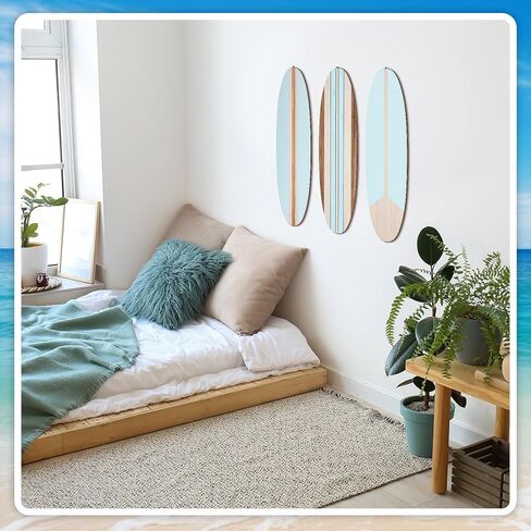 Gerrii 3 Pieces Surfboard Wall Decor 23.6" x 5.4" Preppy Beach Room Decor Aesthetic Large Wooden Cute Beachy Tropical Wall Art for Surfer Bedroom Living Room Bathroom Decorations(Blue) in Saudi Arabia