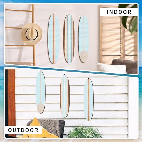 Gerrii 3 Pieces Surfboard Wall Decor 23.6" x 5.4" Preppy Beach Room Decor Aesthetic Large Wooden Cute Beachy Tropical Wall Art for Surfer Bedroom Living Room Bathroom Decorations(Blue) in Saudi Arabia