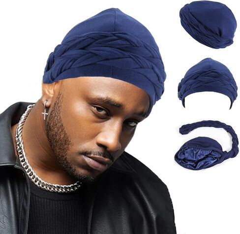 DouuYuhet Turban for Men Women, Vintage Twist Durag Head Wraps Satin Lined Halo Turban with Tassel Waves Braids in Kuwait