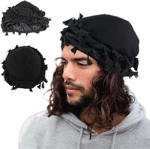 Turban Douuyuhet للرجال للنساء ، تويست تويست دوراج يلف الساتان المبطنة بالهالو مع تجفد أمواج شرابة in Kuwait