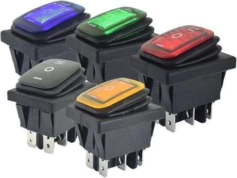 KCD4-203 Heavy Duty 16A 250VAC 30x22 Waterproof Rocker Switch 6pin DPDT ON Off ON 12V 220V Light Rocker Switch(Red Light,110V) in Saudi Arabia