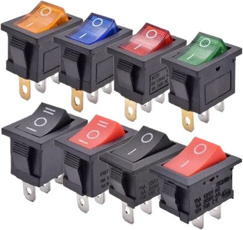 10pcs/lot kcd1 mini 6a 250vac rocker switch on off SPST 12V 220V Rocker Rocker Switch on-on-on-On (Blue ، on-On Switch_12V Light) in Saudi Arabia