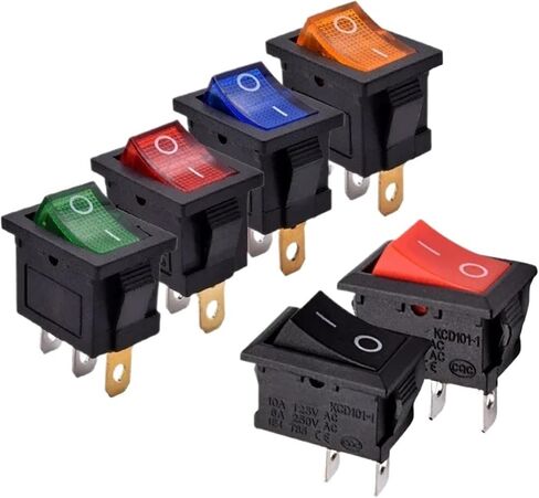 10pcs/lot kcd1 mini 6a 250vac rocker switch on off SPST 12V 220V Rocker Rocker Switch on-on-on-On (Blue ، on-On Switch_12V Light) in Saudi Arabia