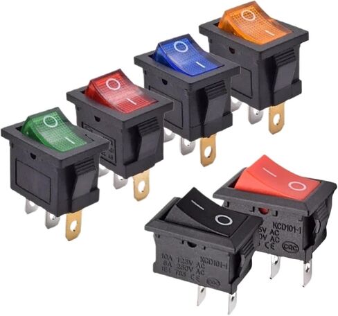 10pcs/lot kcd1 mini 6a 250vac rocker switch on off SPST 12V 220V Rocker Rocker Switch on-on-on-On (Blue ، on-On Switch_12V Light) in Saudi Arabia