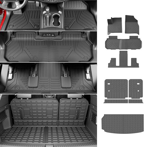 Powoq 7 مقاعد حصيرة الأرضية متوافقة مع 2024 2025 Chevy Traverse GMC Acadia Cargo Mat 25 Buick inctrunt Trunk Cargo Liner TPE Backrest Liner Planer for 2024 2025 Chevy Traverse Accessories in Kuwait