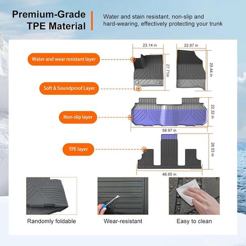 Powoq 7 مقاعد حصيرة الأرضية متوافقة مع 2024 2025 Chevy Traverse GMC Acadia Cargo Mat 25 Buick inctrunt Trunk Cargo Liner TPE Backrest Liner Planer for 2024 2025 Chevy Traverse Accessories in Kuwait