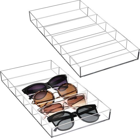 2 Pack Acrylic Eyeglass Organizer Sunglasses Organizer 6 Slot Clear Sunglass Case Eyeglasses Display Storage Case Stackable Eyewear Display Tray Holder for Sunglasses in Saudi Arabia
