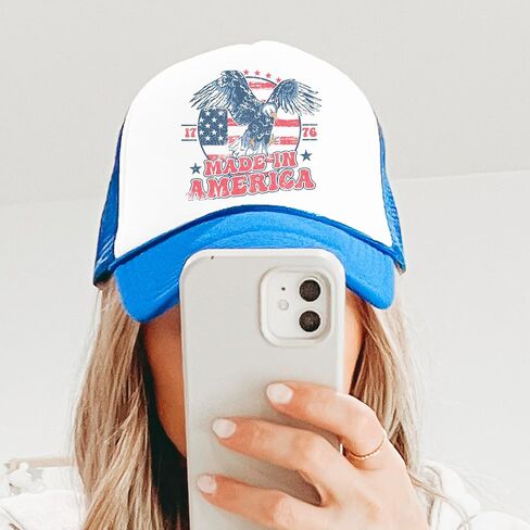 1776 Made in America Patriotic Eagle Hat Classic 5 Panel Foam Front Mesh Snap Back Trucker Hat in Saudi Arabia