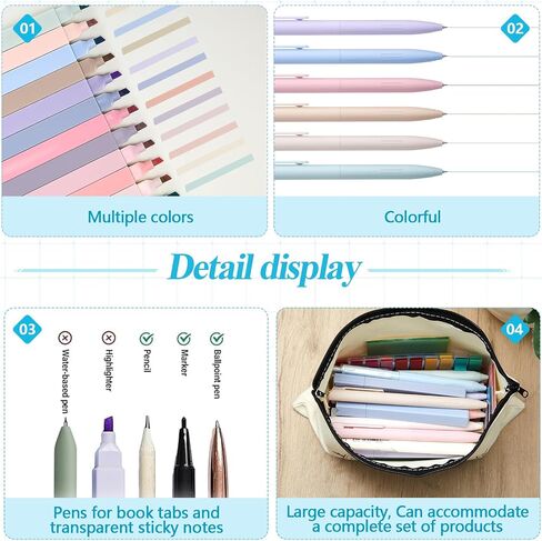 Book Annotation Kit 8000 Pcs Transparent Sticky Tabs 12 Aesthetic Highlighters 6 Colored Pens 5 Black Gel Pens 1 Line Pen 4 Sticky Notes with Canvas Bag for Bible Office Gift Supplies in Saudi Arabia