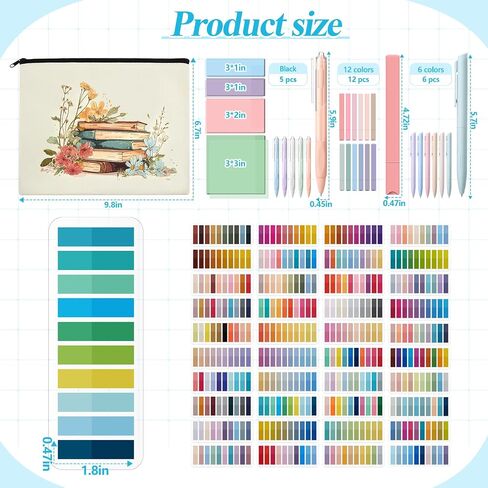 Book Annotation Kit 8000 Pcs Transparent Sticky Tabs 12 Aesthetic Highlighters 6 Colored Pens 5 Black Gel Pens 1 Line Pen 4 Sticky Notes with Canvas Bag for Bible Office Gift Supplies in Saudi Arabia