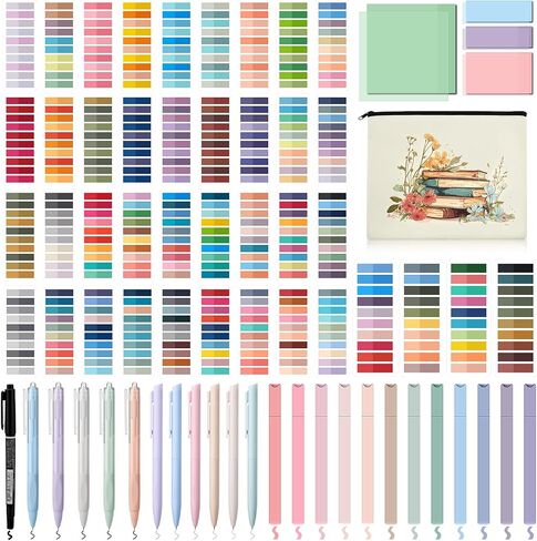 Book Annotation Kit 8000 Pcs Transparent Sticky Tabs 12 Aesthetic Highlighters 6 Colored Pens 5 Black Gel Pens 1 Line Pen 4 Sticky Notes with Canvas Bag for Bible Office Gift Supplies in Saudi Arabia