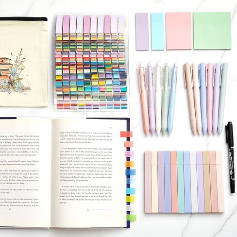 Book Annotation Kit 8000 Pcs Transparent Sticky Tabs 12 Aesthetic Highlighters 6 Colored Pens 5 Black Gel Pens 1 Line Pen 4 Sticky Notes with Canvas Bag for Bible Office Gift Supplies in Saudi Arabia