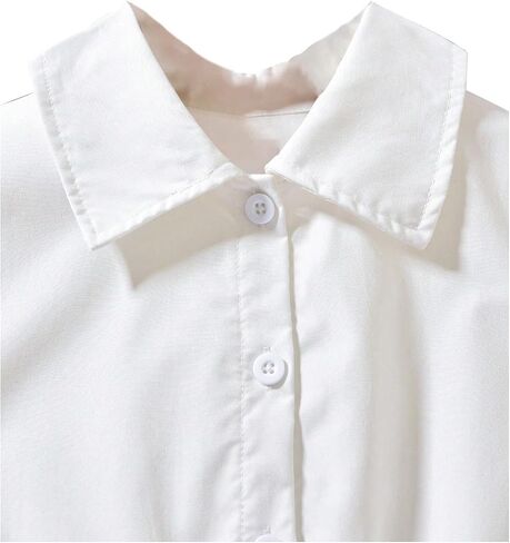 زر Verdusa Girl's Button Down Flared Flade Collared Dress مع سترة محصول الدنيم وحقيبة صغيرة in Kuwait