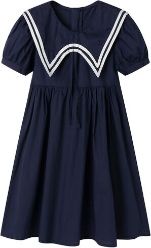 Littlespring Girls Short Sleeve Dressy Gretic Nautical Dress مع طوق Navy Sleek in Saudi Arabia