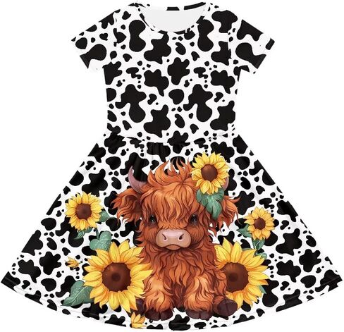 Girls Dresses Size 2-14 Kids Summer Short Sleeve Skater Dress Beach Midi Party Dresses in Kuwait