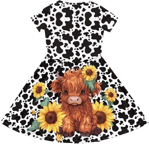 Girls Dresses Size 2-14 Kids Summer Short Sleeve Skater Dress Beach Midi Party Dresses in Kuwait