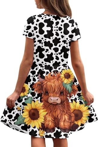 Girls Dresses Size 2-14 Kids Summer Short Sleeve Skater Dress Beach Midi Party Dresses in Kuwait