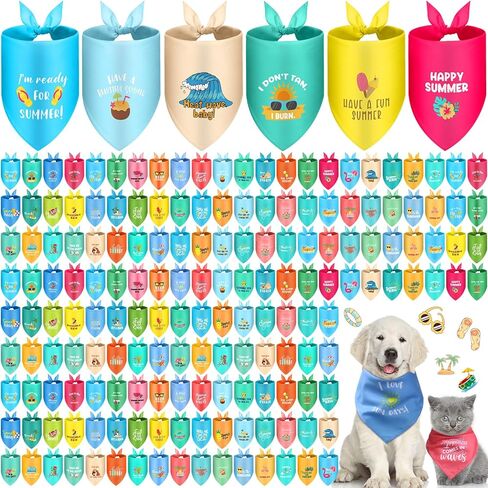 200 Pcs Summer Pet Bandana Bulk with Sayings Dog Bandanas Triangle Scarf Bibs Washable Puppy Kerchief Adjustable Grooming Supplies for Small Medium Large Dog Cat Costume Accessories in Kuwait