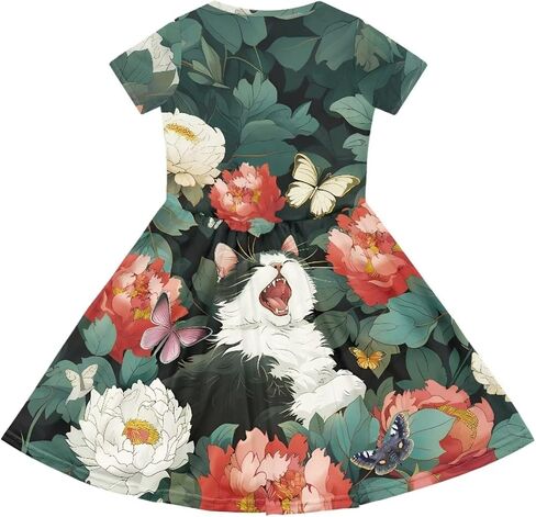 Girls Dresses Size 2-14 Kids Summer Short Sleeve Skater Dress Beach Midi Party Dresses in Kuwait