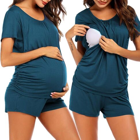 Ekouaer Nursing Pajamas for Breast Feeding Nursing PJ Nightgown Hospital Delivery Dark Grey Print S in Saudi Arabia