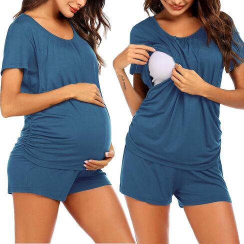 Ekouaer Nursing Pajamas for Breast Feeding Nursing PJ Nightgown Hospital Delivery Dark Grey Print S in Saudi Arabia