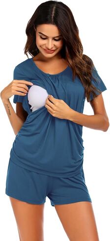 Ekouaer Nursing Pajamas for Breast Feeding Nursing PJ Nightgown Hospital Delivery Dark Grey Print S in Saudi Arabia